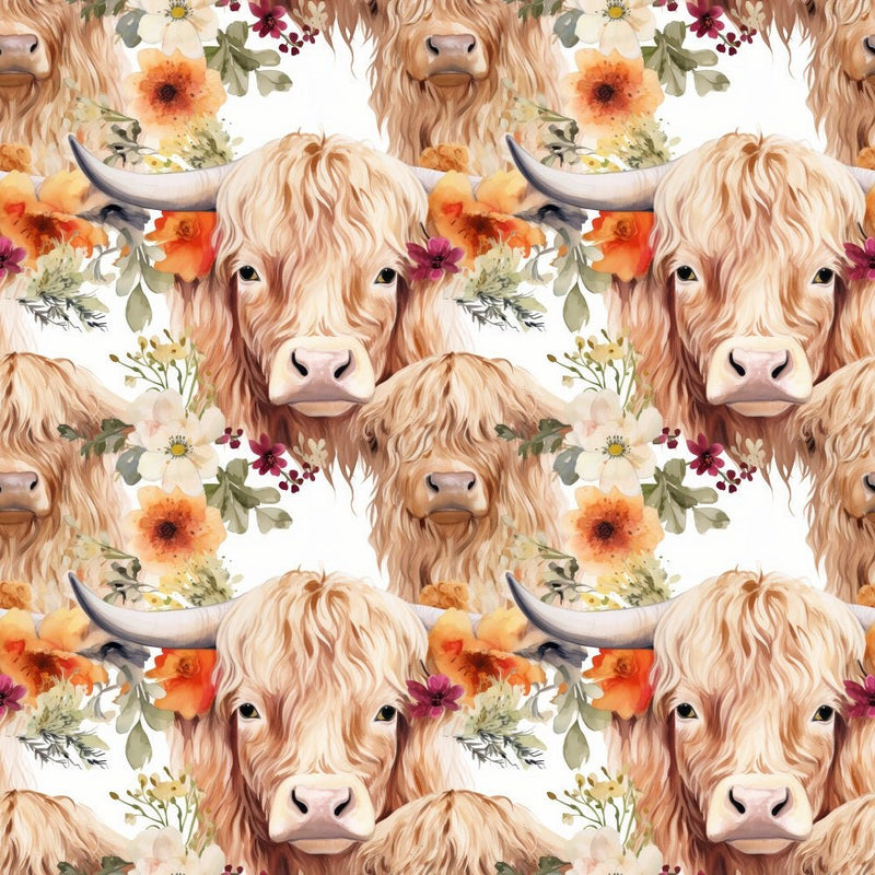 Boho Highland Cows 8 Fabric - ineedfabric.com