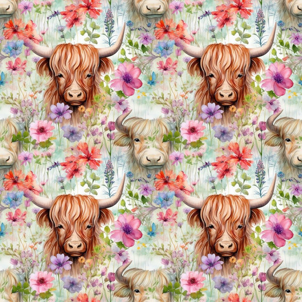 Boho Highland Cows 9 Fabric - ineedfabric.com