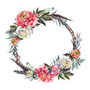 Boho Twigs & Peonies Wreath Fabric Panel - ineedfabric.com