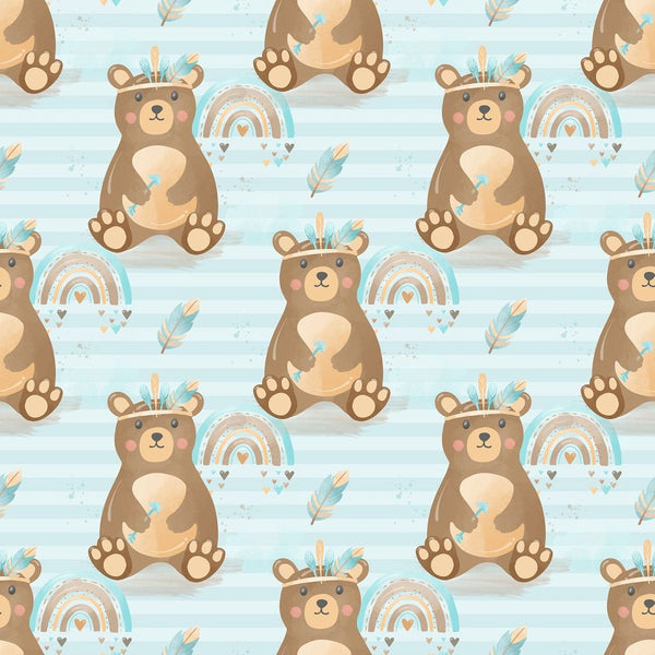 Boho Woodland Bears Fabric - Blue - ineedfabric.com