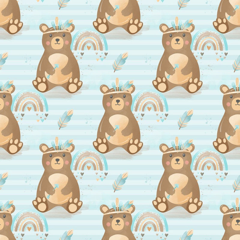 Boho Woodland Bears Fabric - Blue - ineedfabric.com