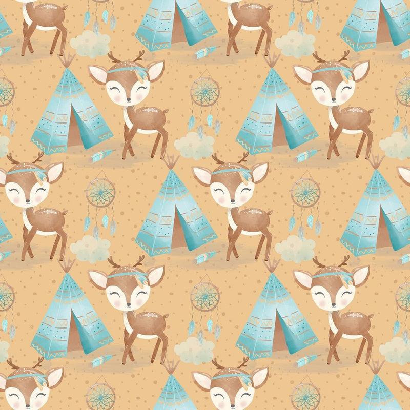 Boho Woodland Deer Fabric - Tan - ineedfabric.com