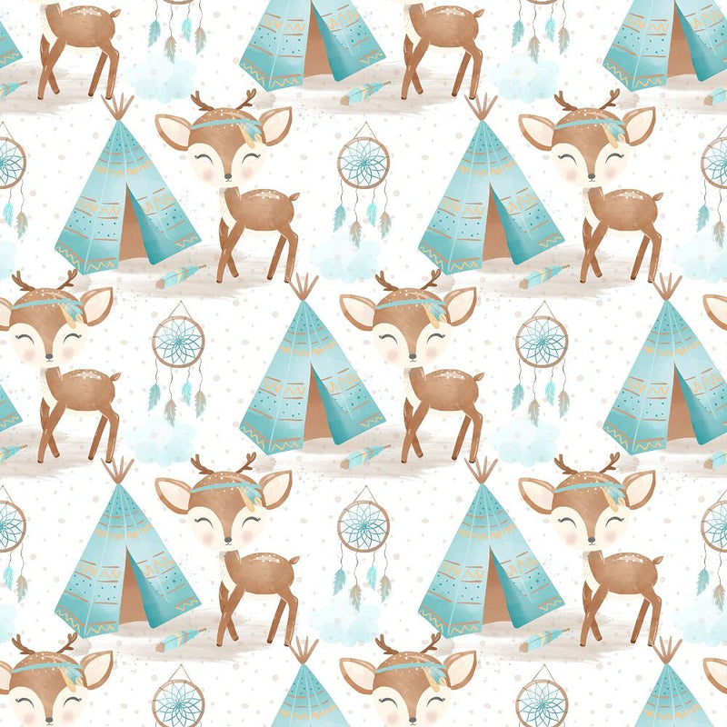 Boho Woodland Deer Fabric - White - ineedfabric.com