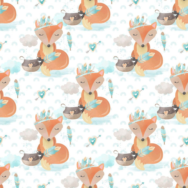 Boho Woodland Foxes Fabric - White - ineedfabric.com