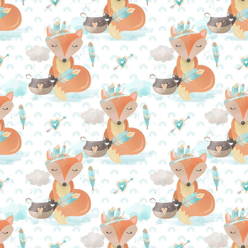 Boho Woodland Foxes Fabric - White - ineedfabric.com