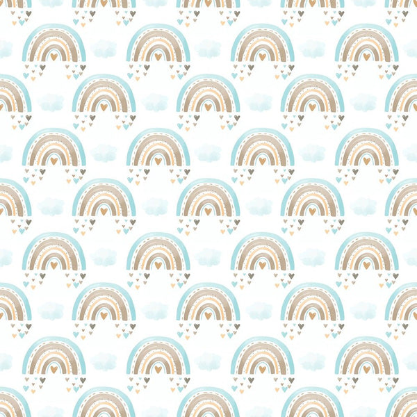 Boho Woodland Rainbows Fabric - White - ineedfabric.com