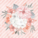 Bouquet on Diagonal Stripe Fabric Panel - Coral - ineedfabric.com