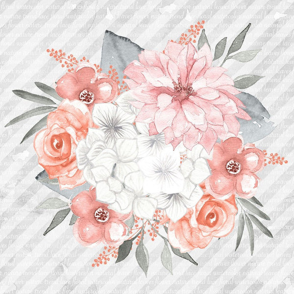 Bouquet on Diagonal Stripe Fabric Panel - Grey - ineedfabric.com