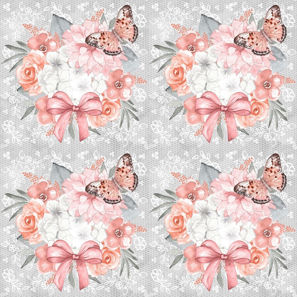 Bouquet on Lacey Floral Fabric - Grey