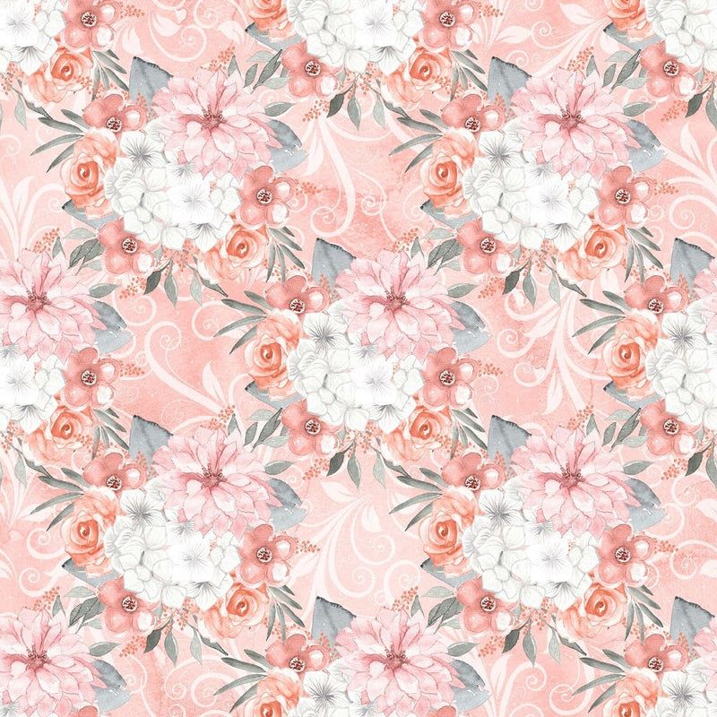 Bouquets on Vines Fabric - Coral - ineedfabric.com