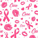 Breast Cancer Ribbons, Kisses, and Flowers Fabric - White - ineedfabric.com