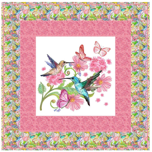 Bright Flowers and Hummingbirds Wall Hanging 42" x 42" - ineedfabric.com