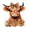 Brown & Gold Highland Cow Portrait 1 Fabric Panel - ineedfabric.com