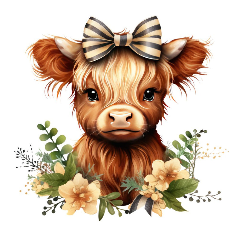 Jumbo scale) floral highland cattle - Fabric