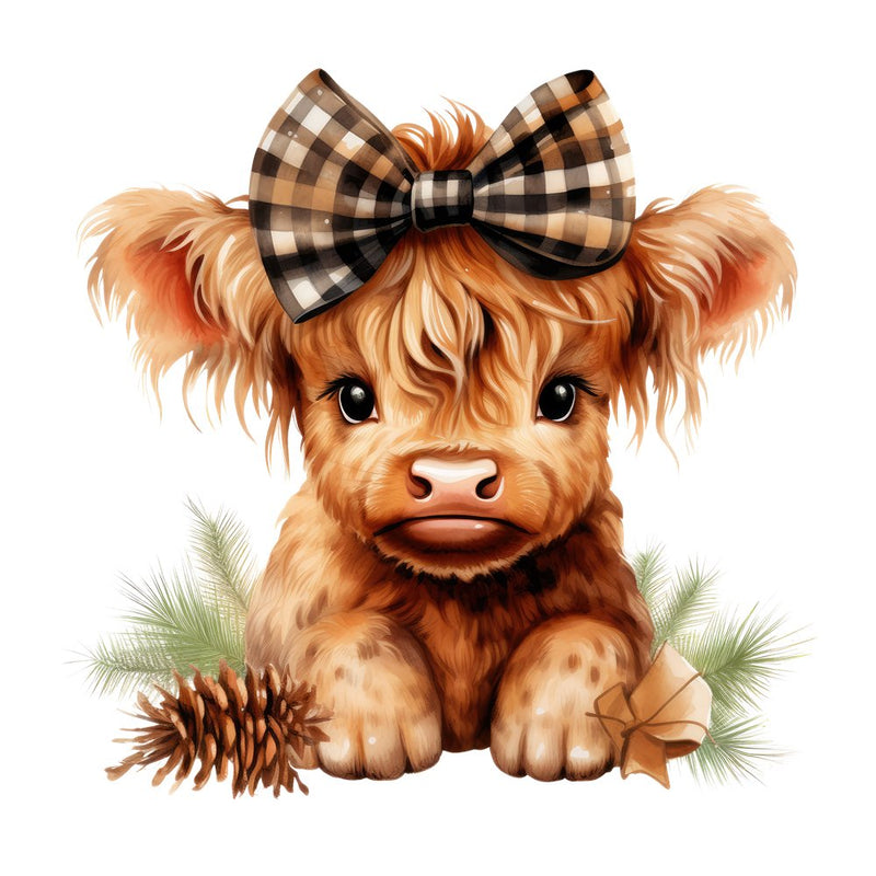 Brown & Gold Highland Cow Portrait 9 Fabric Panel - ineedfabric.com