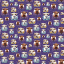 Brown & White Highland Cows & Flowers Fabric - Purple - ineedfabric.com