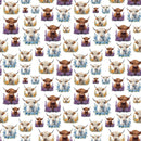 Brown & White Highland Cows & Flowers Fabric - White - ineedfabric.com