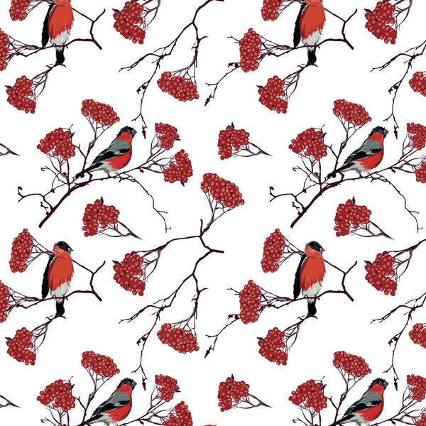 Bullfinch & Berry Branches Fabric - White - ineedfabric.com