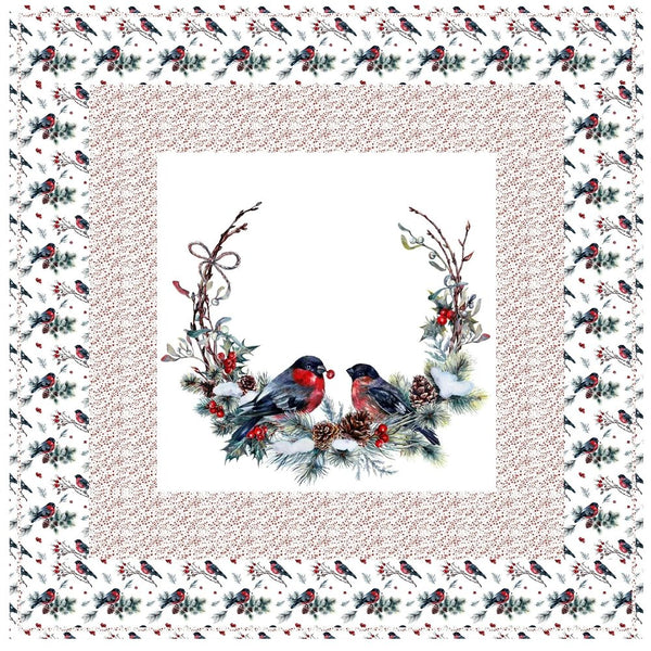 Bullfinch Couple On A Snow Wreath Wall Hanging 42" x 42" - ineedfabric.com