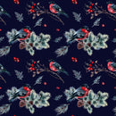 Bullfinch on a Branch Fabric - Navy Blue - ineedfabric.com