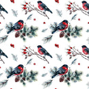 Bullfinch on a Branch Fabric - White - ineedfabric.com