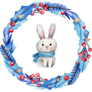 Bunny in a Wreath Fabric Panel - Blue - ineedfabric.com