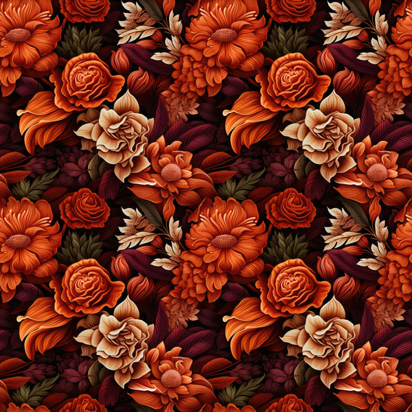 Burnt Orange & Maroon Floral Fabric - ineedfabric.com