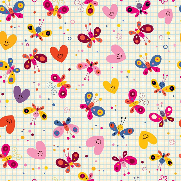 Butterflies and Hearts Fabric - ineedfabric.com