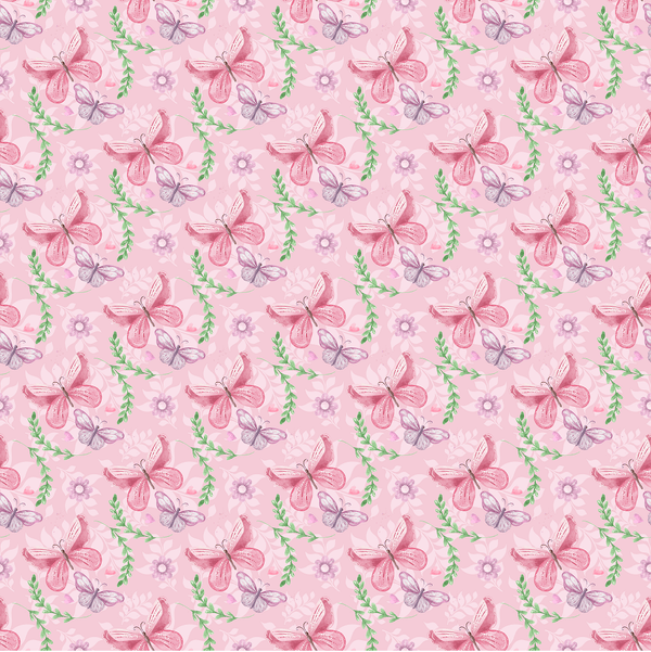 Butterflies on Leaves Fabric - Pink - ineedfabric.com