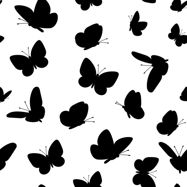 Butterflies Silhouette Fabric - Black/White - ineedfabric.com