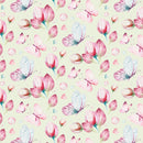 Butterflies & Tulips Fabric - Light Green - ineedfabric.com