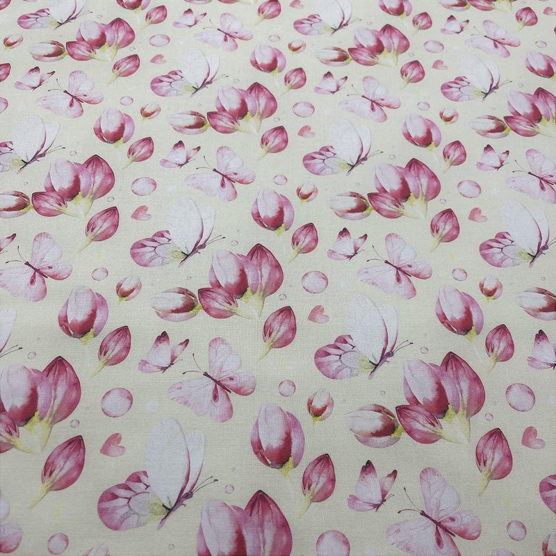 Butterflies & Tulips Fabric - Pale Yellow - ineedfabric.com