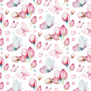 Butterflies & Tulips Fabric - White - ineedfabric.com
