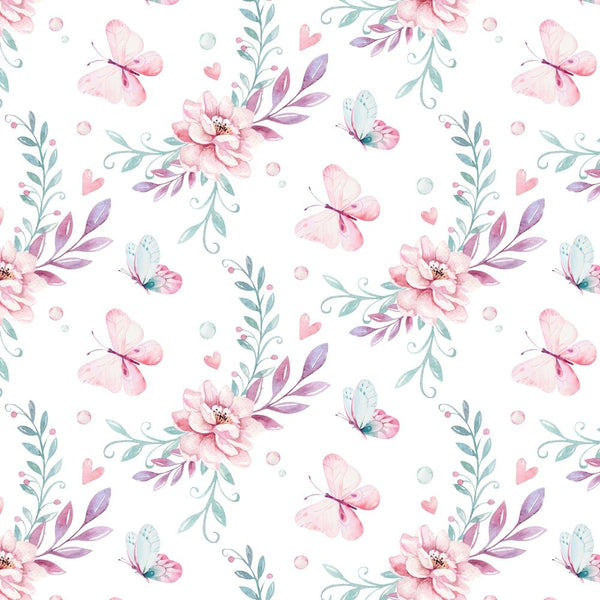 Butterfly Garden Fabric - White - ineedfabric.com