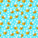Buzzing Bee With Flowers Fabric - Blue - ineedfabric.com