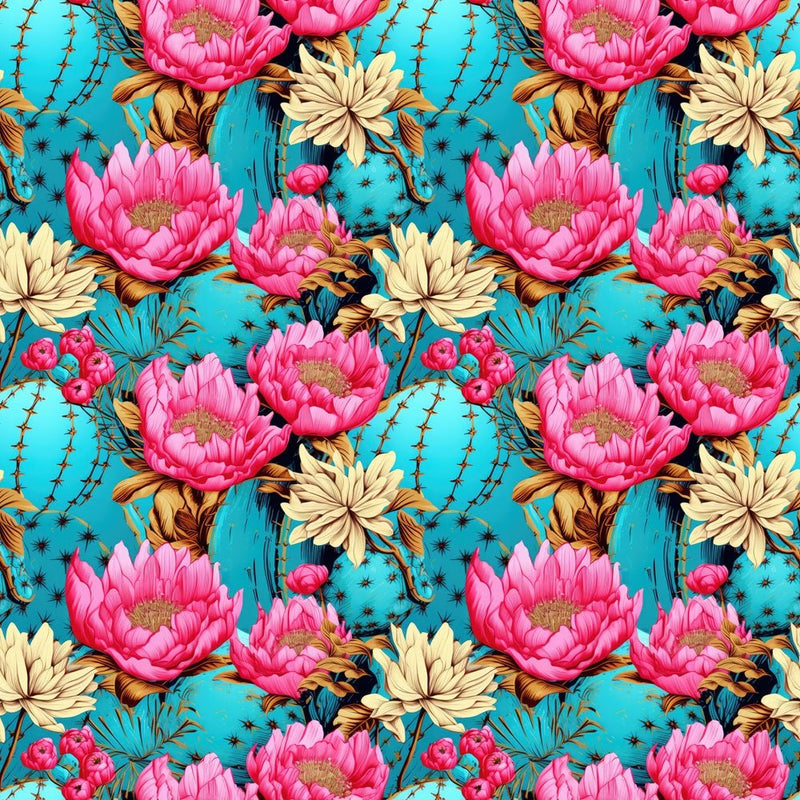 Cacti & Flowers Fabric - ineedfabric.com