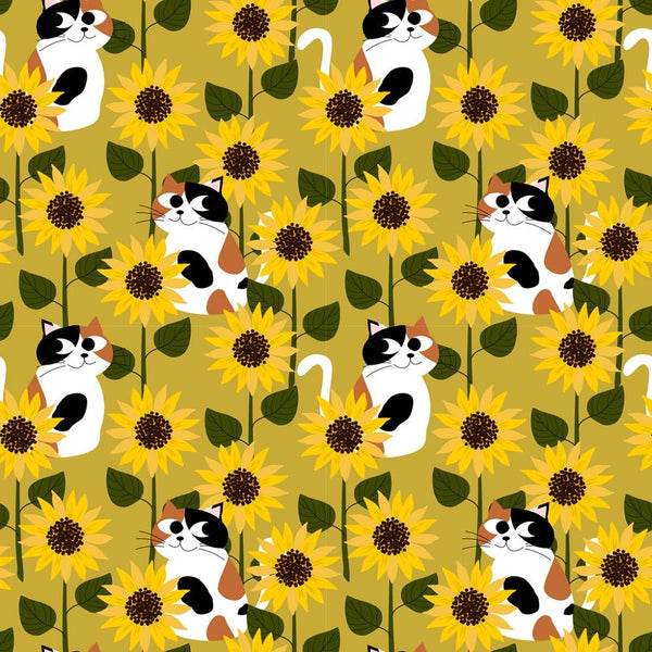 Calico Cat in Sunflower Field Fabric - ineedfabric.com