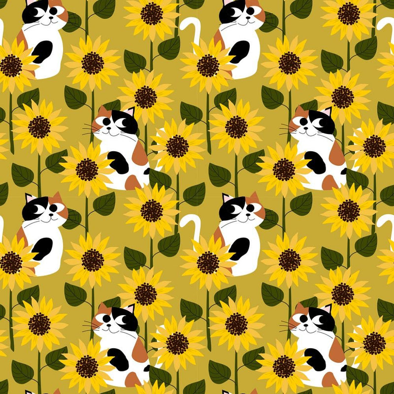 Calico Cat in Sunflower Field Fabric - ineedfabric.com