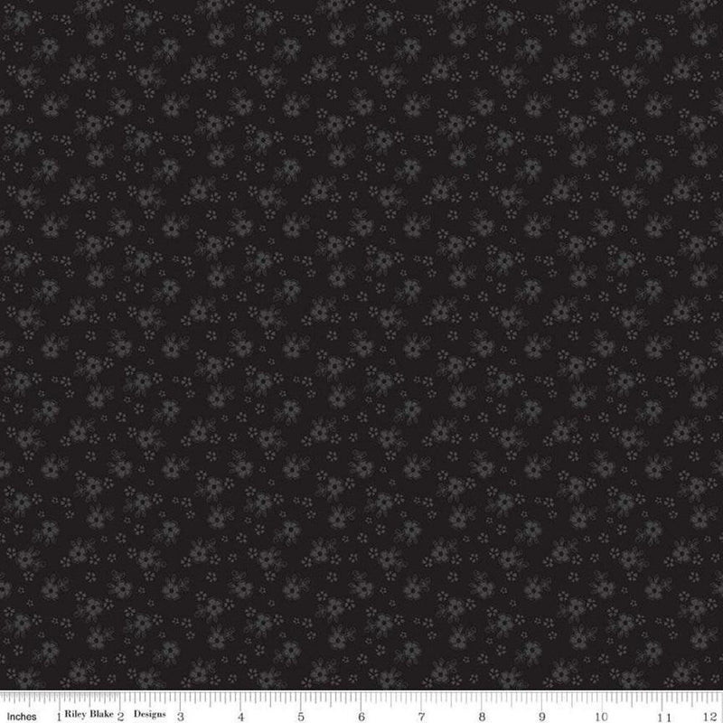 Calico Floral Tone On Tone - Black - ineedfabric.com