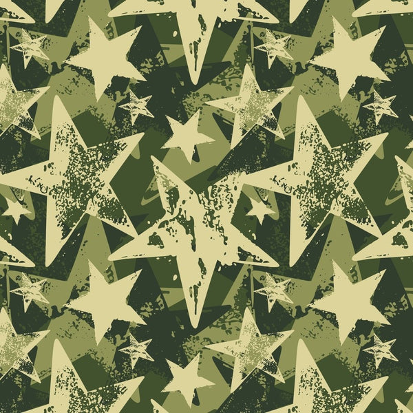 Camo Stars Fabric - Dark Green - ineedfabric.com