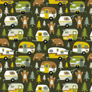 Camping With Bears Fabric - Green - ineedfabric.com