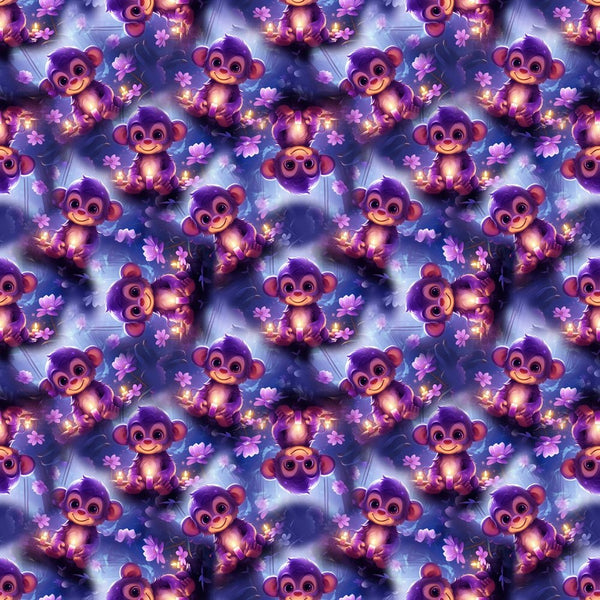 Candlelit Monkey & Flowers Fabric - ineedfabric.com