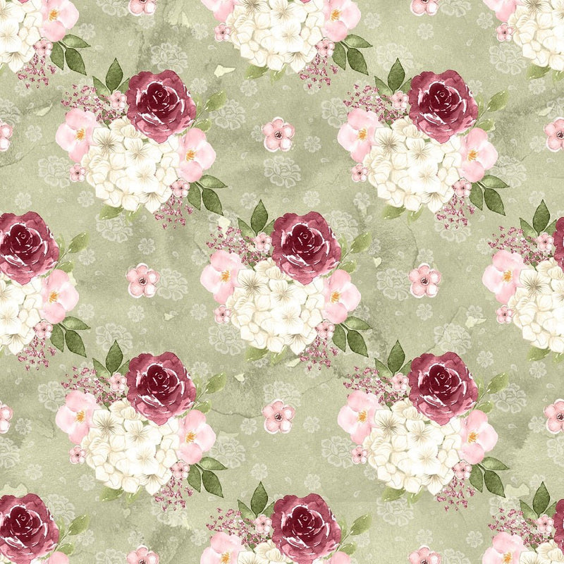 Canyon Rose Floral Fabric - Green - ineedfabric.com