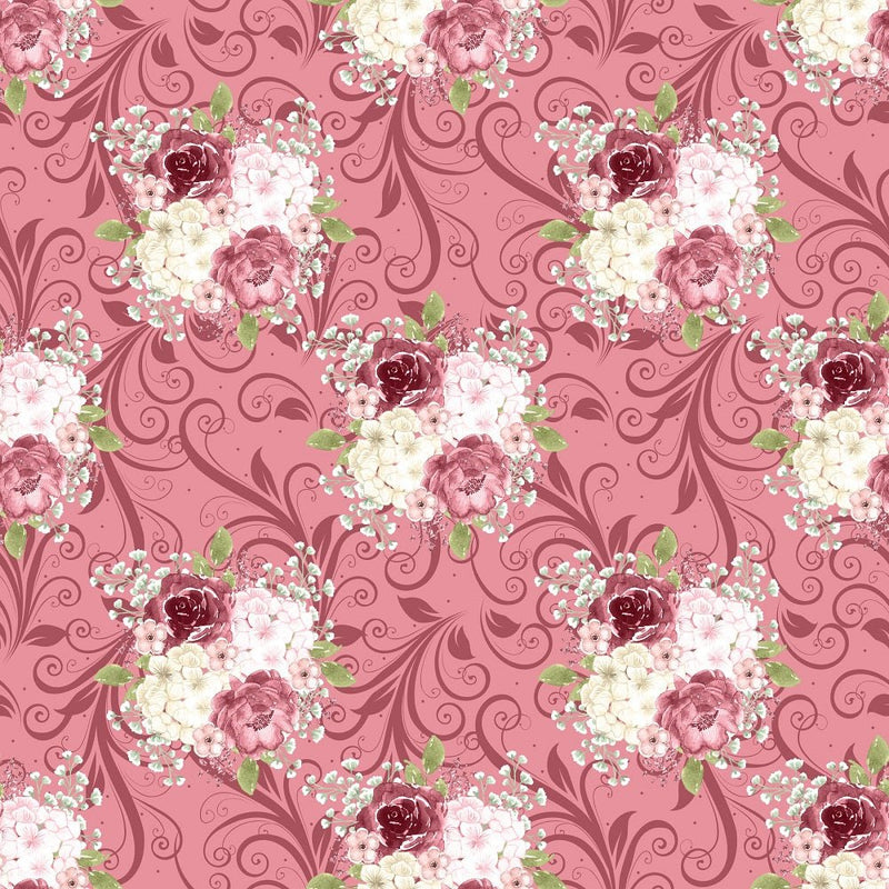 Canyon Rose on Leaves Fabric - Pink - ineedfabric.com