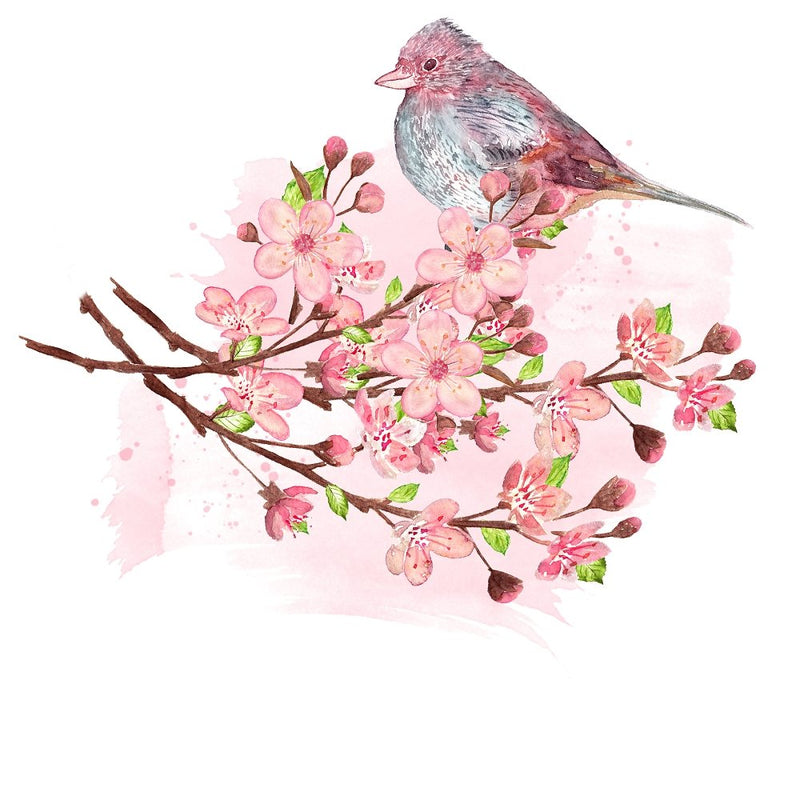 Cardinal Perched on Cherry Blossom Branches Fabric Panel - ineedfabric.com