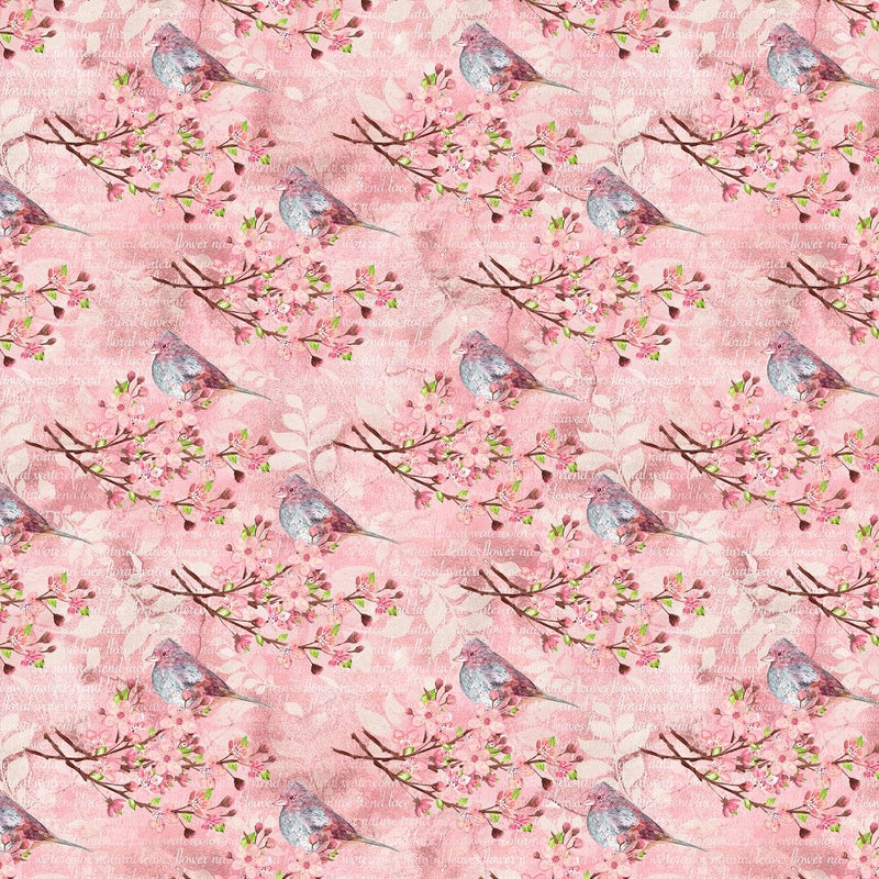 Cardinal Perched on Cherry Blossoms Branches Fabric - Pink - ineedfabric.com