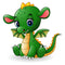 Cartoon Baby Dragon Fabric Panel - Green - ineedfabric.com