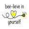 Cartoon Bee-lieve In Yourself Fabric Panel - White - ineedfabric.com