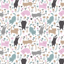 Cartoon Cats And Flowers Fabric - Multi - ineedfabric.com