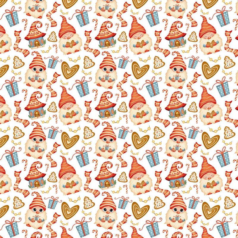 Cartoon Christmas Gnomes & Sweet Fabric - Red - ineedfabric.com